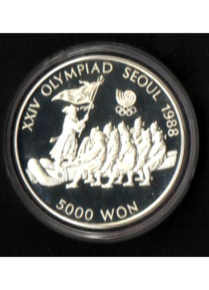 COREA DEL SUD 5000 Won Argento Proof 1986 Olimpiadi Seul KM# 55